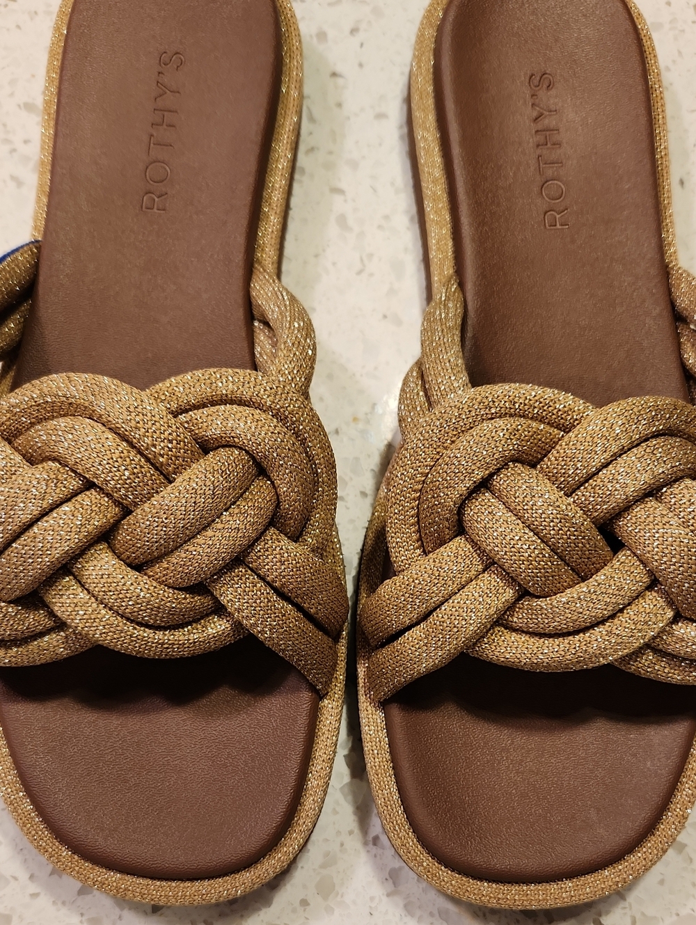 Rothy's Metallic Gold Braided Slide Sandals